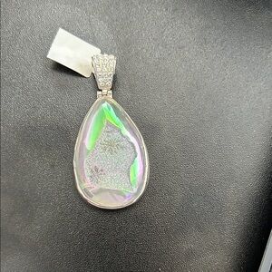 Iridescent druzy Teardrop sterling Pendant